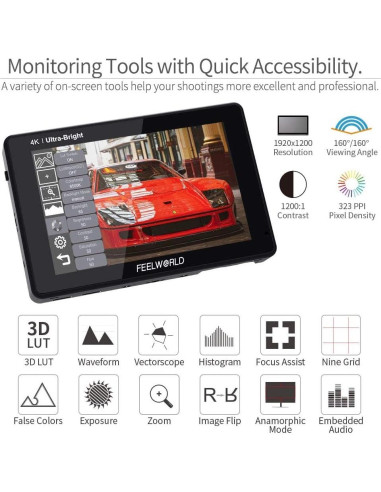 Monitor de Campo FEELWORLD LUT7 7" 4K 1920x1200 Táctil 2200nit