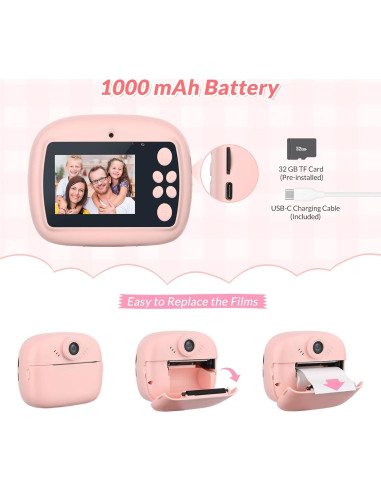 Cámara Instantánea Mafiti Q5 para Niños 48MP Rosa