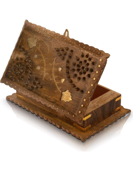 Caja de Joyería de Madera Hecha a Mano El Gran Bazar Indio 20x13cm