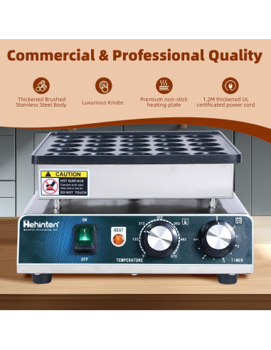 Hehinton Mini Maker de Pancakes 25 Agujeros 850W Acero Inoxidable
