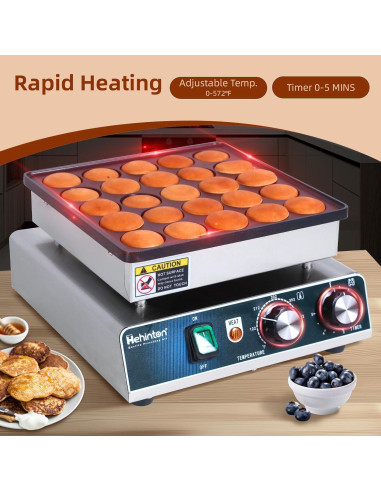 Hehinton Mini Maker de Pancakes 25 Agujeros 850W Acero Inoxidable