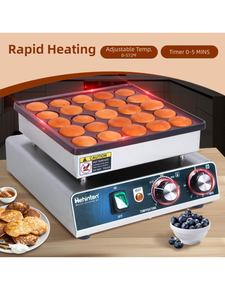 Hehinton Mini Maker de Pancakes 25 Agujeros 850W Acero Inoxidable