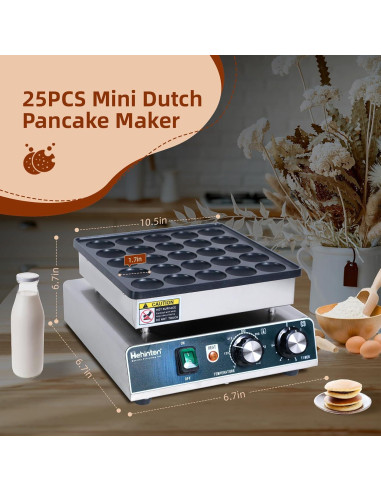 Hehinton Mini Maker de Pancakes 25 Agujeros 850W Acero Inoxidable