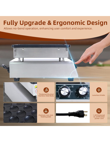 Hehinton Mini Maker de Pancakes 25 Agujeros 850W Acero Inoxidable