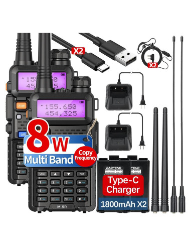Radio Portátil Baofeng UV-5R M-5R 8W Cargador USB-C 128 Canales