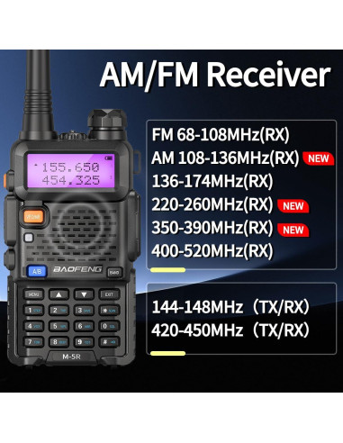 Radio Portátil Baofeng UV-5R M-5R 8W Cargador USB-C 128 Canales