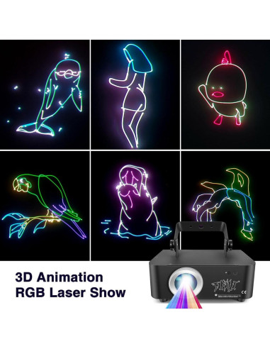 Luces Láser DJ Animación 3D RGB Control Remoto DMX - 20x12x11.5cm