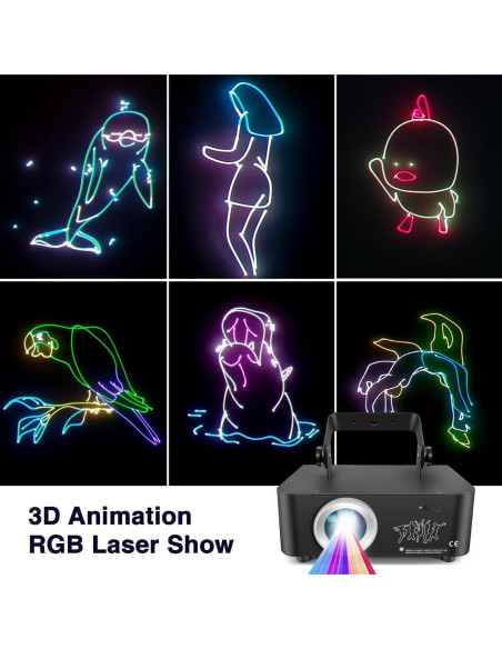 Luces Láser DJ Animación 3D RGB Control Remoto DMX - 20x12x11.5cm