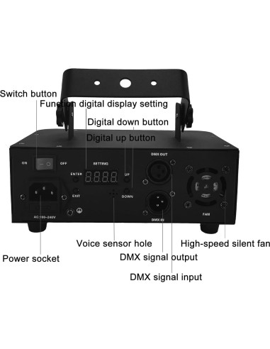 Luces Láser DJ Animación 3D RGB Control Remoto DMX - 20x12x11.5cm