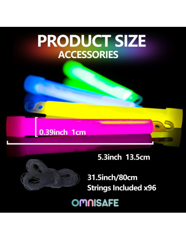 96 Palos de Luz Brillantes OMNISAFE 15 cm para Fiestas y Emergencias