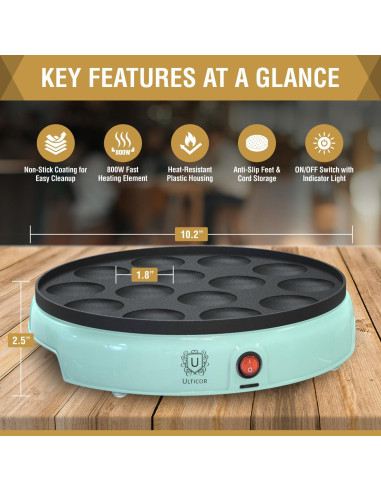 Sartén Eléctrica ULTICOR para Mini Pancakes 14 Huecos Antiadherente