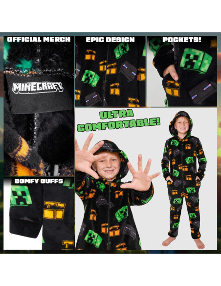 Pijama de una pieza Minecraft para niños 9-10 años - Forro polar