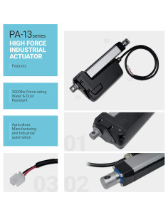 Actuador Eléctrico Lineal PA-13 de 12V - 35.56 cm, 1360.78 kg 2