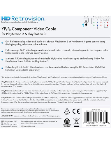 Cable de video por componentes HD Retrovision PS2/PS3 1.8m