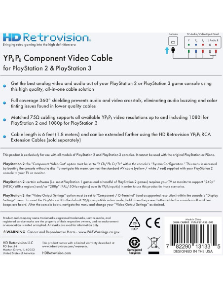 Cable de video por componentes HD Retrovision PS2/PS3 1.8m