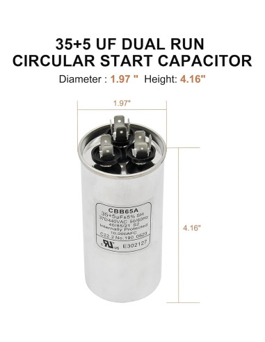 2 Capacitores de Arranque Doble CBB65B 35+5 MFD 370/440V