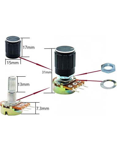 Kit de Potenciómetro Rotativo Lineal 21 Piezas DaFuRui