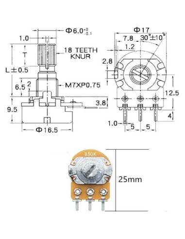 Kit de Potenciómetro Rotativo Lineal 21 Piezas DaFuRui