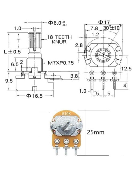 Kit de Potenciómetro Rotativo Lineal 21 Piezas DaFuRui