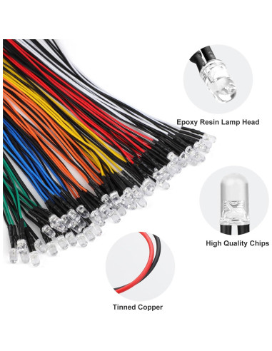 Diodos LED 12V Linkstyle 60PCS 5mm Pre Cableados Multicolor