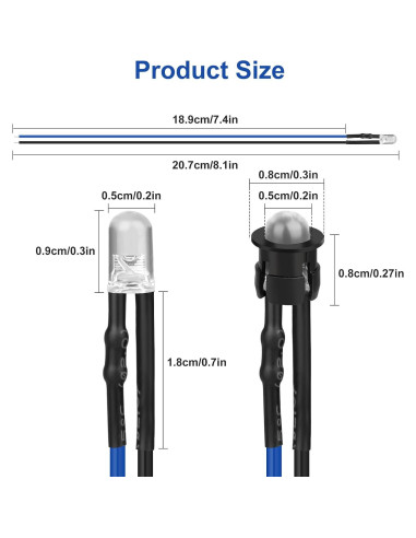 Diodos LED 12V Linkstyle 60PCS 5mm Pre Cableados Multicolor