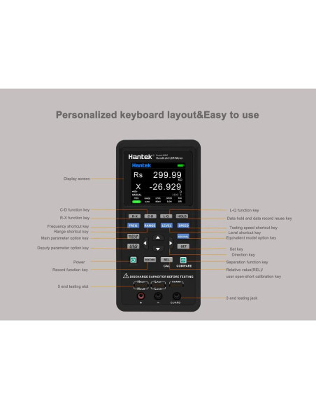 Medidor LCR Hantek 1832C-7 Portátil con Pantalla LCD 2.8"