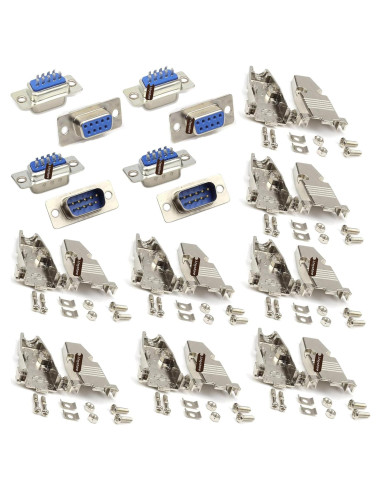 Kit 16 Pcs Conectores DB9 Macho/Hembra RS232 9 Pines Metal
