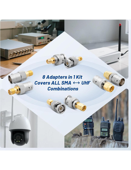 Kit de Adaptadores SMA a BNC Anina 12 Piezas 50 Ohm Coaxiales