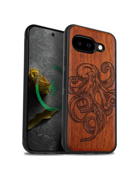 Funda de Madera Carveit para Google Pixel 9a - Pulpo Rosado Funda de Madera Carveit para Google Pixel 9a - Pulpo Rosado
