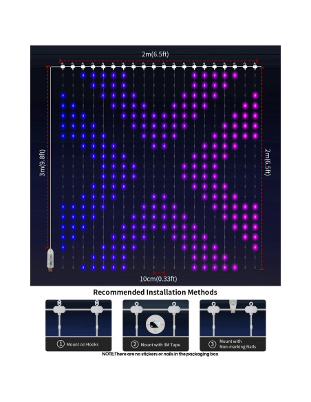 Luces de Cortina LED Inteligentes ZEYEGOY 2.0x2.0m 400 LEDs RGB