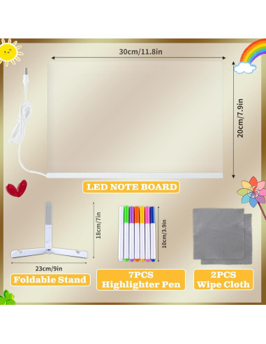 Tablero de Notas LED YSMNDE 30x20 cm con 7 Marcadores