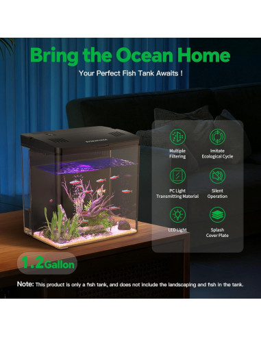 Acuario Inteligente Sysencia 1.2 Galones con Filtro y LED