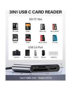 Lector de Tarjetas SD USB C Hicober 2TB Gris Espacial 2