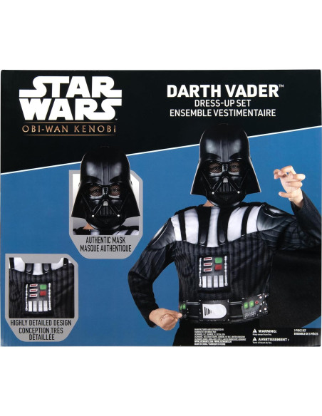 Disfraz juvenil Darth Vader con pecho muscular y máscara - Talla S