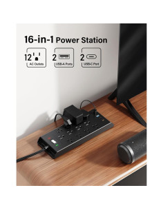 Regleta de Enchufes LeZone 3m 12 Salidas 2 USB-C Protector 4800J 2