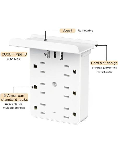Extensor de Enchufe de Pared con 6 Salidas AC y 3 USB - SP-805