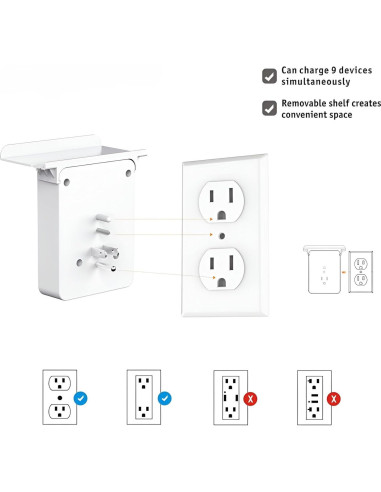 Extensor de Enchufe de Pared con 6 Salidas AC y 3 USB - SP-805