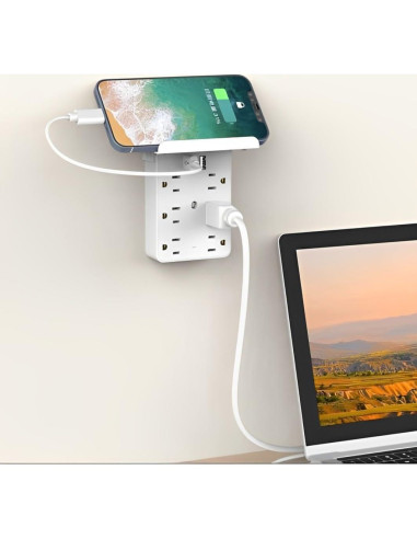 Extensor de Enchufe de Pared con 6 Salidas AC y 3 USB - SP-805