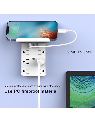 Extensor de Enchufe de Pared con 6 Salidas AC y 3 USB - SP-805