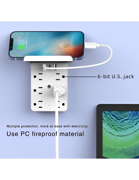 Extensor de Enchufe de Pared con 6 Salidas AC y 3 USB - SP-805