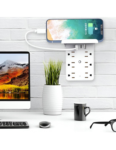 Extensor de Enchufe de Pared con 6 Salidas AC y 3 USB - SP-805