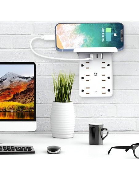 Extensor de Enchufe de Pared con 6 Salidas AC y 3 USB - SP-805