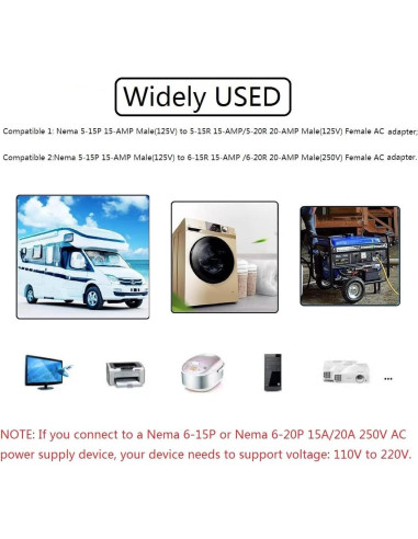 Adaptador de Enchufe AC 12AWG 15A a 20A Guoxu 32cm