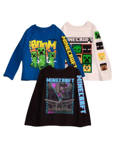 Camisetas de Manga Larga Minecraft Niños 3-Pack Algodón