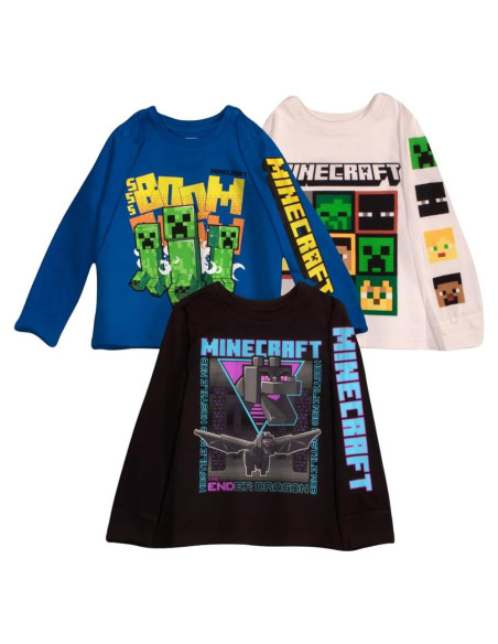 Camisetas de Manga Larga Minecraft Niños 3-Pack Algodón