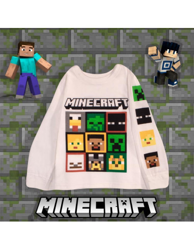 Camisetas de Manga Larga Minecraft Niños 3-Pack Algodón