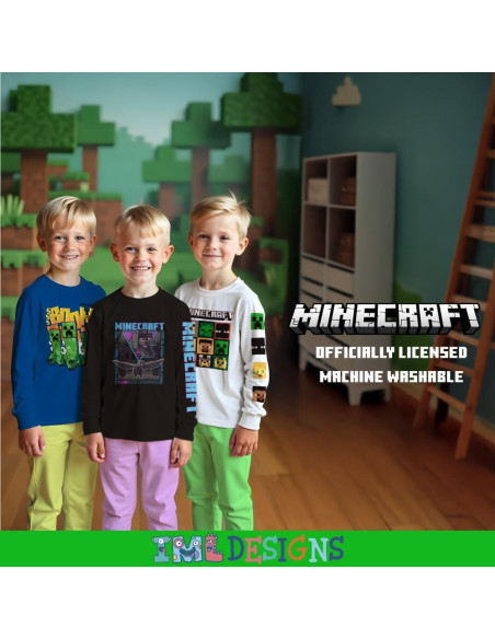 Camisetas de Manga Larga Minecraft Niños 3-Pack Algodón