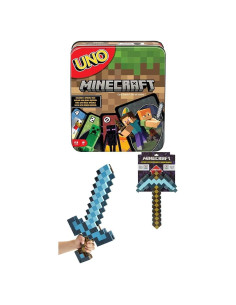 Juego de Cartas UNO Minecraft + Espada y Pico de Diamante Mattel