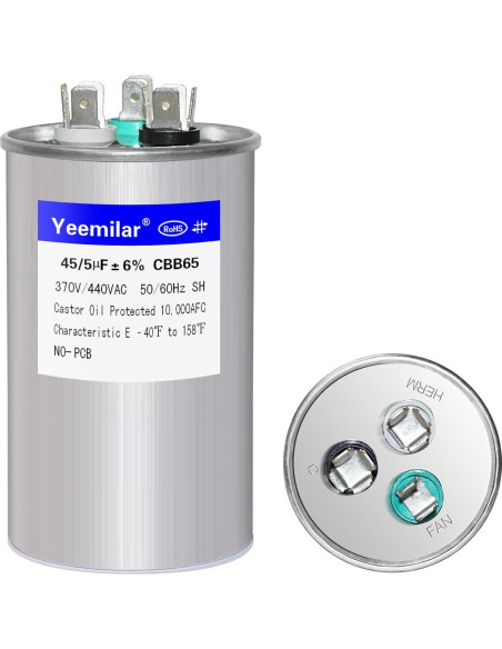Capacitor Doble Función 45+5uF 370V CBB65 para HVAC