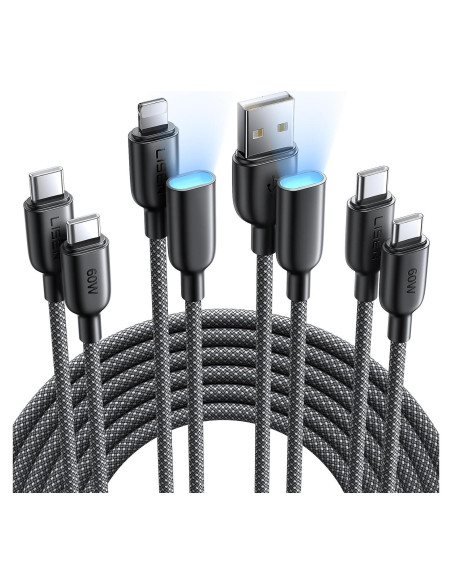Cable USB C 4 en 1 LISEN 60W [2x2M, 2x0.4M] Carga Rápida